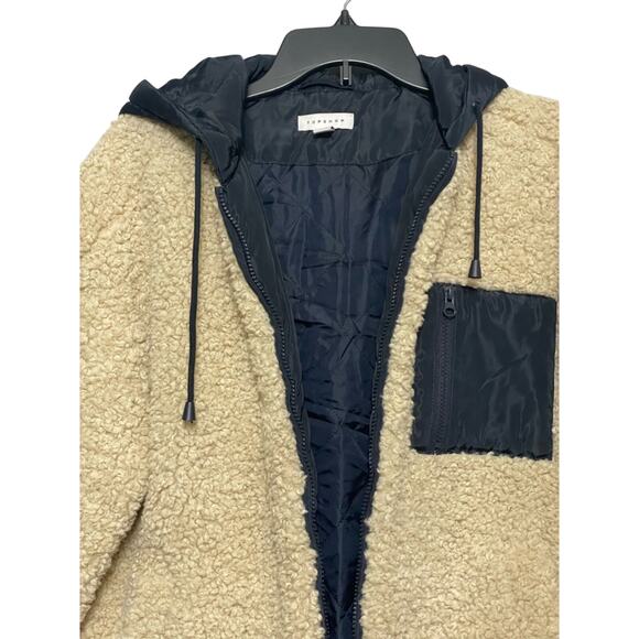 Topshop Teddy Jacket Full Zip Closure Waist Length Adjustable Drawstring Beige 4 - Picture 2 of 9